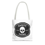 Safety Third Skull Tote Bag — Funny Biker/Mechanic Rebel Canvas Tote