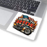 Born to Ride Motorcycle Sticker — American Flag Flame Bike Kiss-Cut