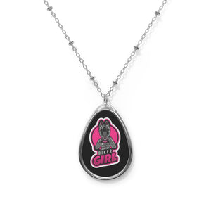 Biker Girl Oval Necklace — Pink Motorcycle Charm Pendant