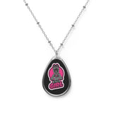 Biker Girl Oval Necklace — Pink Motorcycle Charm Pendant