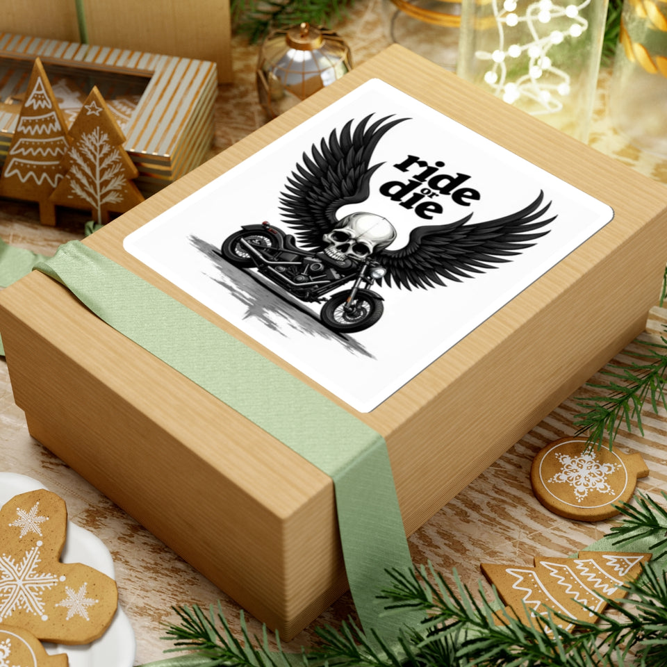 Ride or Die Motorcycle Skull Sticker - Kiss-Cut Biker Decal with Wings