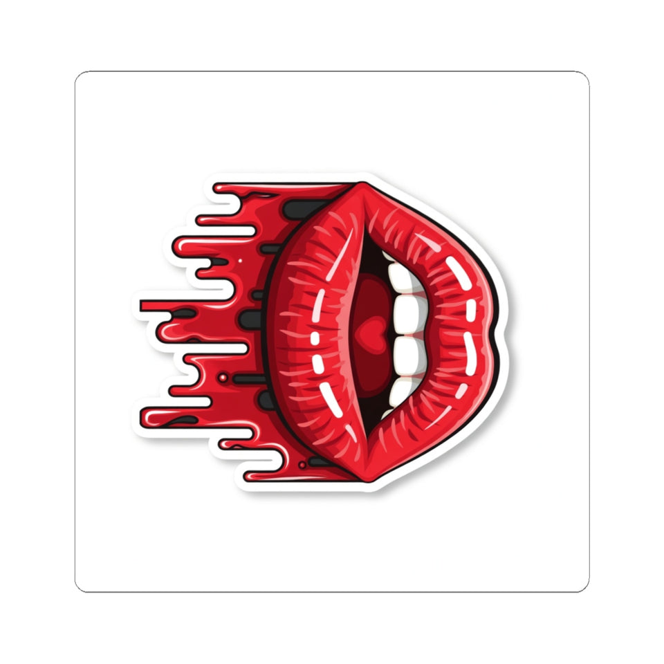 Red Drip Lips Kiss-Cut Sticker — Glossy Lip Art Decal for Laptops, Phones & Notebooks