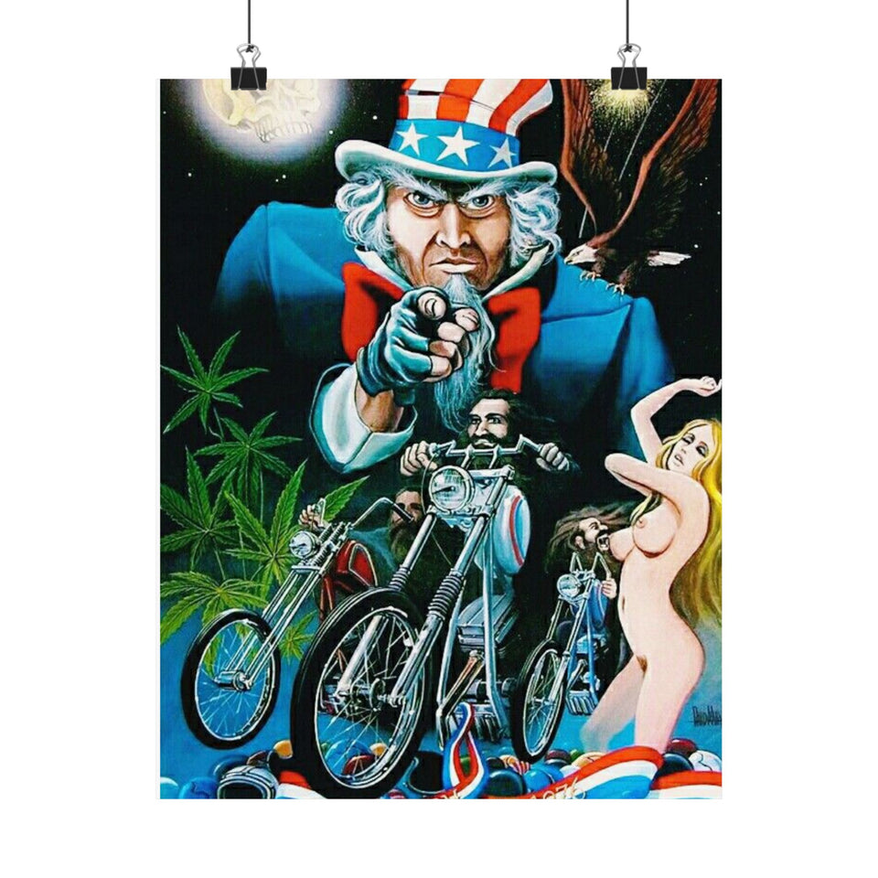 Retro Biker Poster — Uncle Sam Pointing Chopper Art Matte Vertical Print