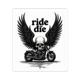 Ride or Die Motorcycle Skull Sticker - Kiss-Cut Biker Decal with Wings