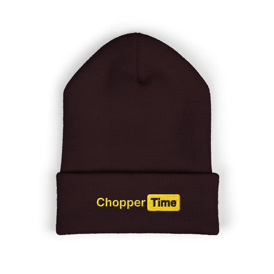 Embroidered 'Chopper Time' Cuffed Beanie — Knit Winter Hat