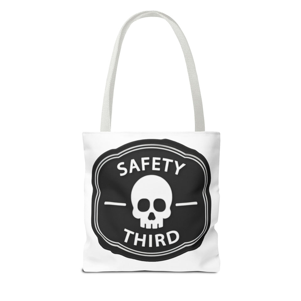 Safety Third Skull Tote Bag — Funny Biker/Mechanic Rebel Canvas Tote