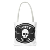 Safety Third Skull Tote Bag — Funny Biker/Mechanic Rebel Canvas Tote