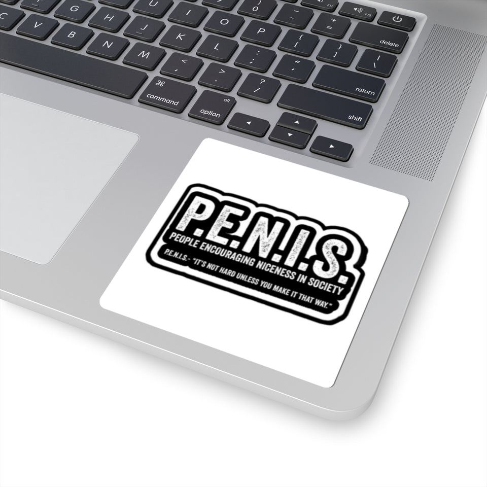 Kiss-Cut Sticker — P.E.N.I.S. (People Encouraging Niceness In Society) Black Retro Decal