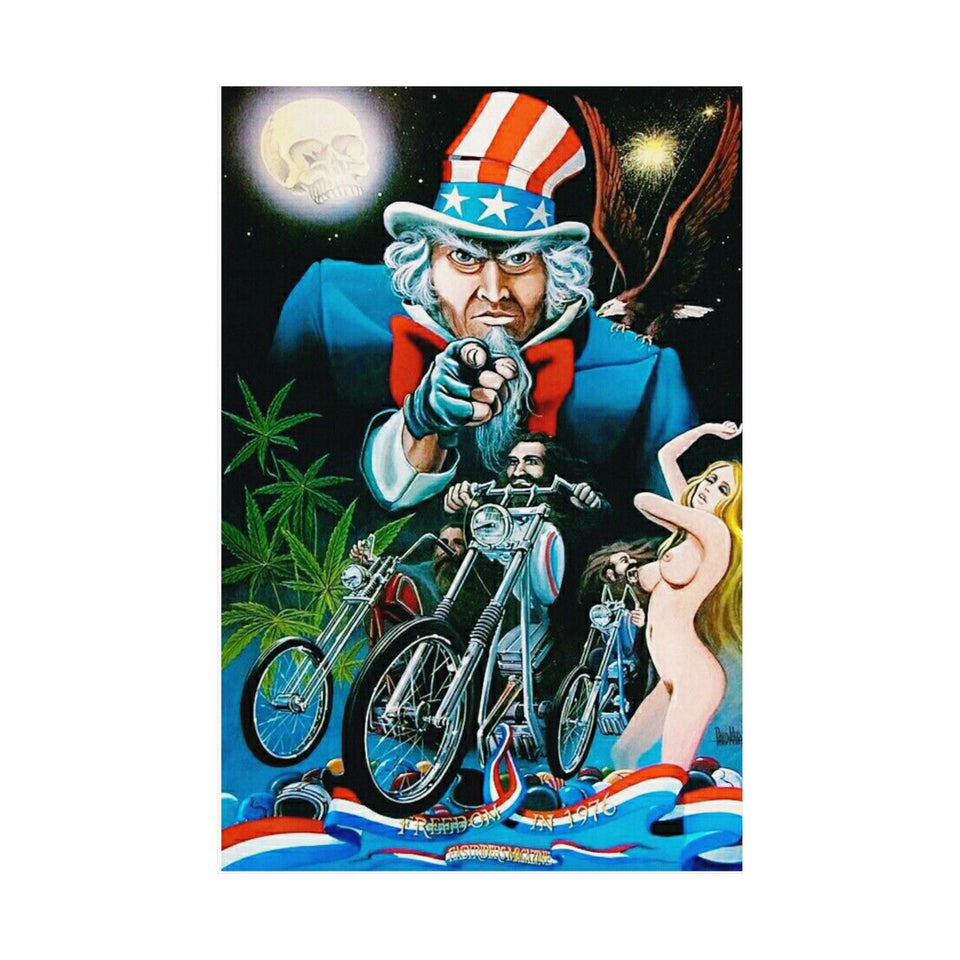 Retro Biker Poster — Uncle Sam Pointing Chopper Art Matte Vertical Print