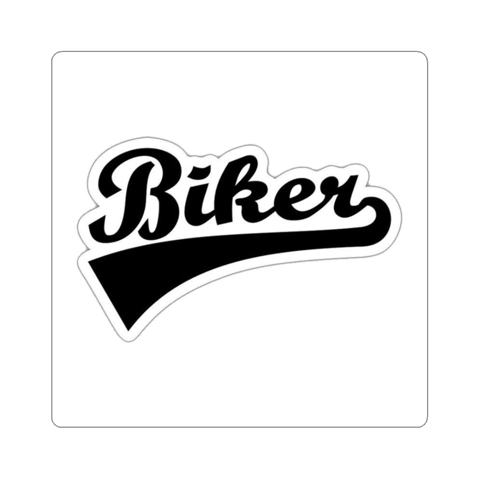 Biker Script Kiss-Cut Sticker — Retro Motorcycle Decal for Helmets, Laptops & Gear