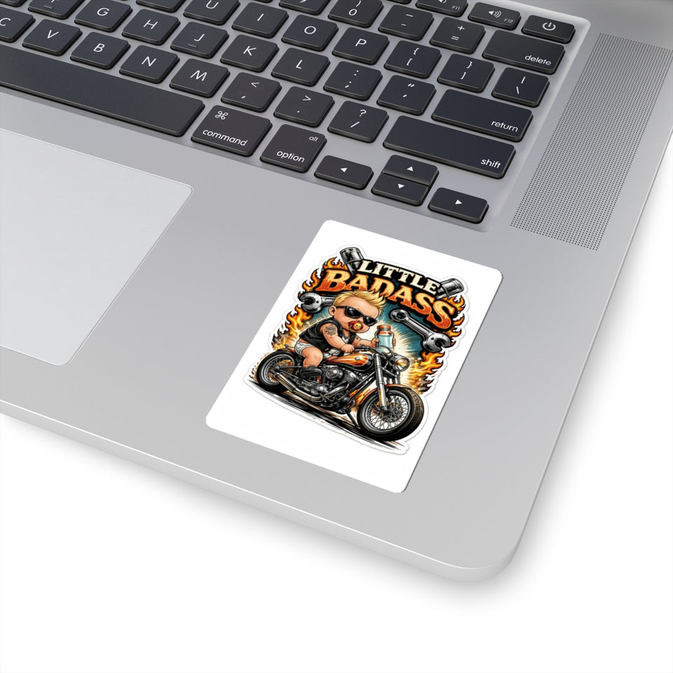 Little Badass Baby on Motorcycle Sticker — Biker Baby Kiss-Cut Decal