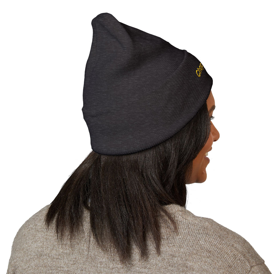 Embroidered 'Chopper Time' Cuffed Beanie — Knit Winter Hat