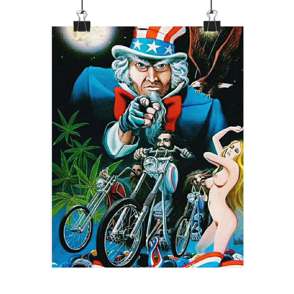 Retro Biker Poster — Uncle Sam Pointing Chopper Art Matte Vertical Print