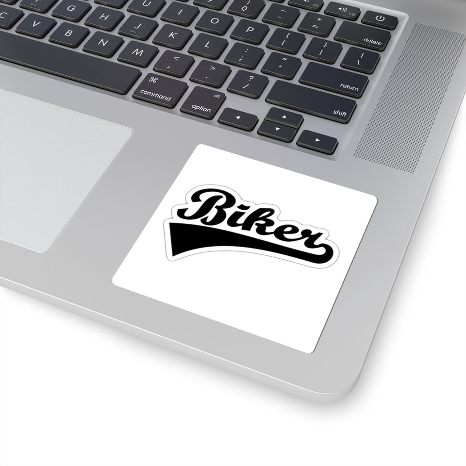 Biker Script Kiss-Cut Sticker — Retro Motorcycle Decal for Helmets, Laptops & Gear