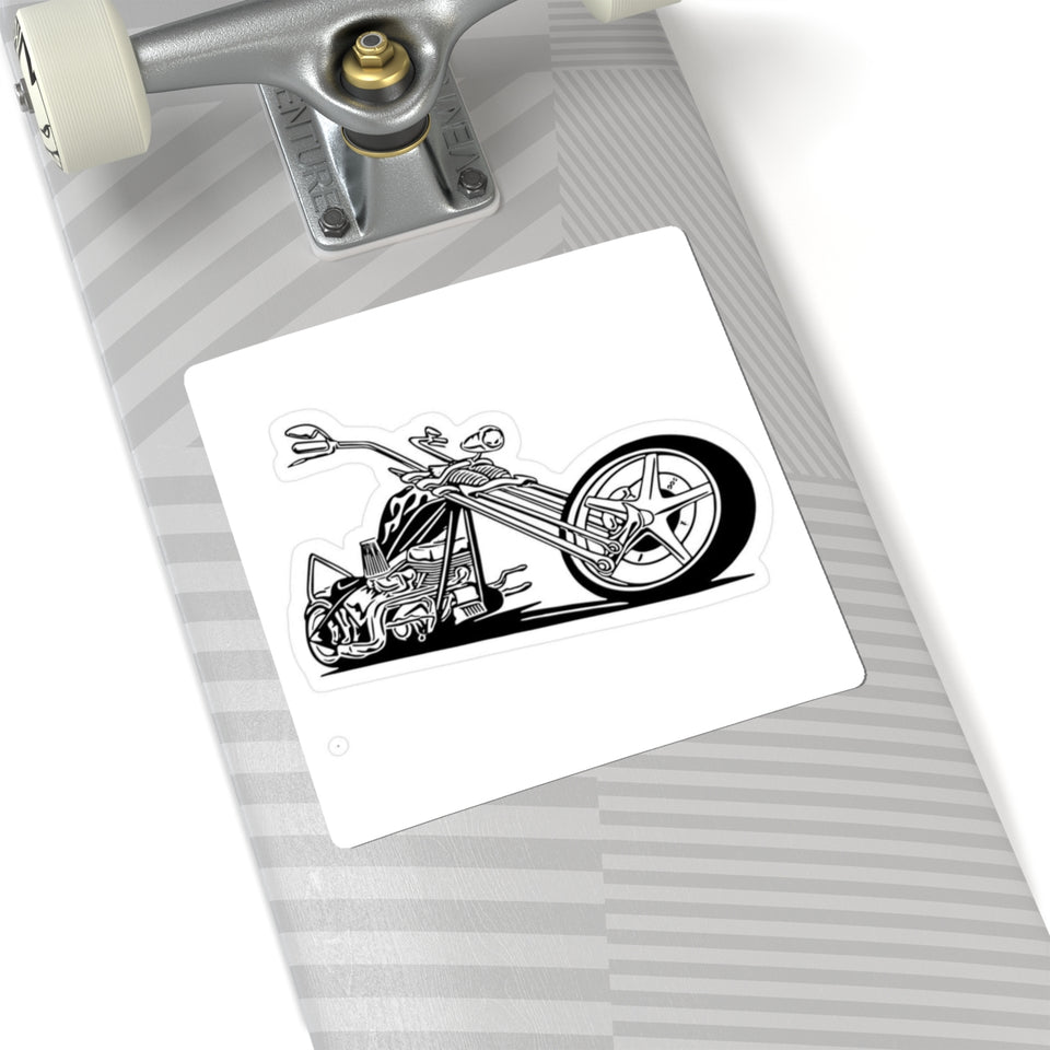 Chopper Motorcycle Kiss-Cut Sticker — Black & White Retro Bike Decal