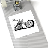 Chopper Motorcycle Kiss-Cut Sticker — Black & White Retro Bike Decal