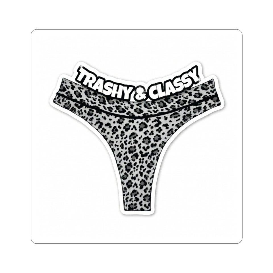 Kiss-Cut Sticker — “Trashy & Classy” Leopard Thong Sticker