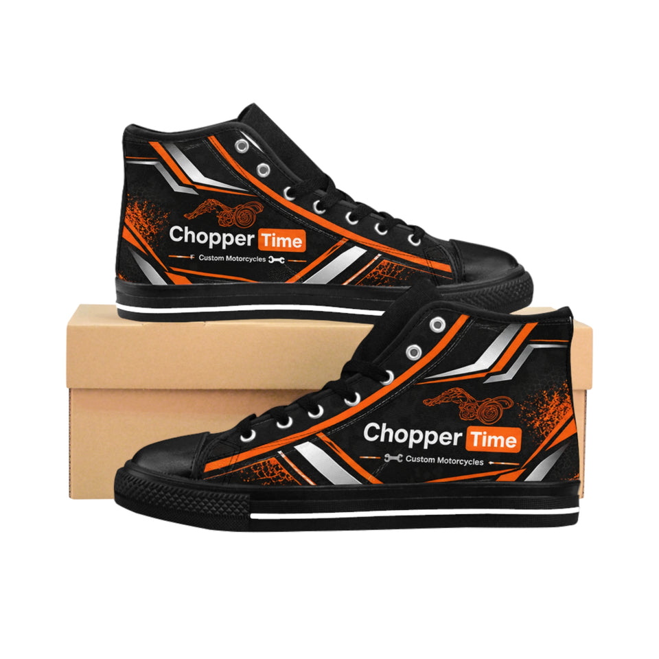 Chopper Time Men's High-Top Sneakers — Black & Orange Motorcycle-Inspired Shoes