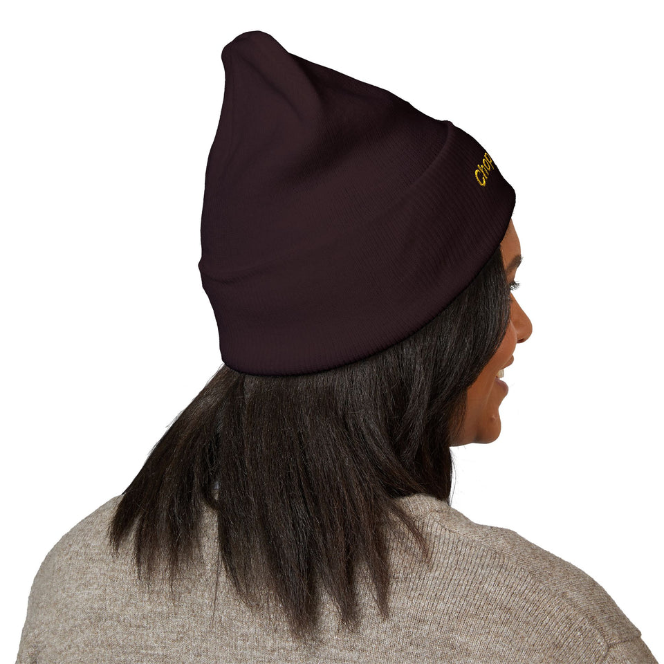 Embroidered 'Chopper Time' Cuffed Beanie — Knit Winter Hat