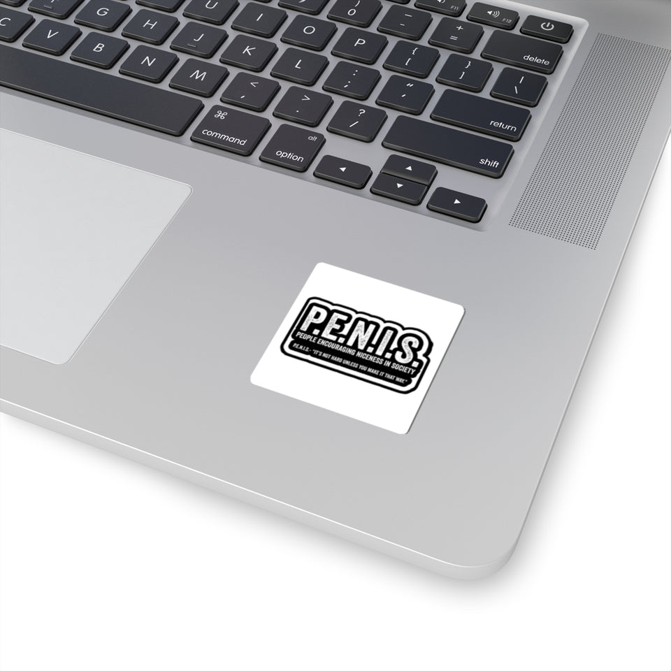 Kiss-Cut Sticker — P.E.N.I.S. (People Encouraging Niceness In Society) Black Retro Decal