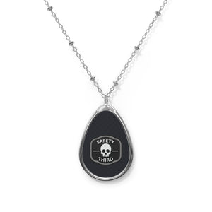 Oval Necklace — 'Safety Third' Skull Teardrop Pendant Necklace