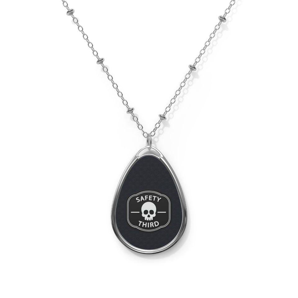 Oval Necklace — 'Safety Third' Skull Teardrop Pendant Necklace