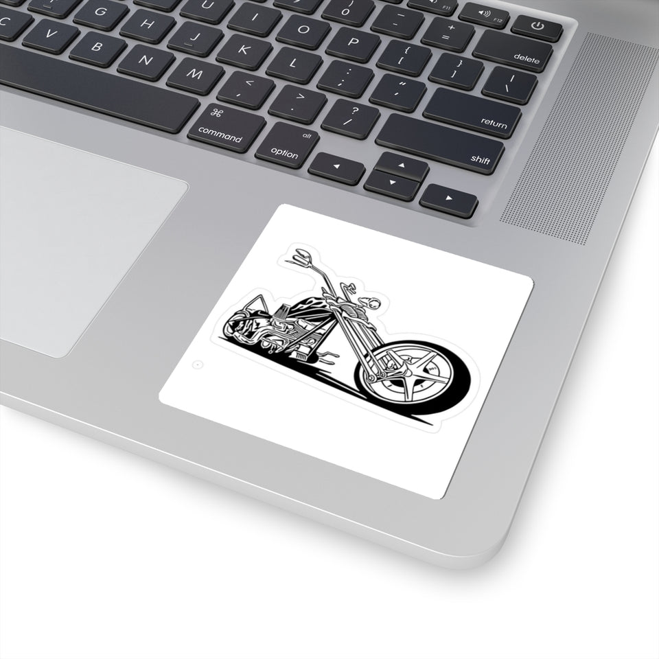 Chopper Motorcycle Kiss-Cut Sticker — Black & White Retro Bike Decal