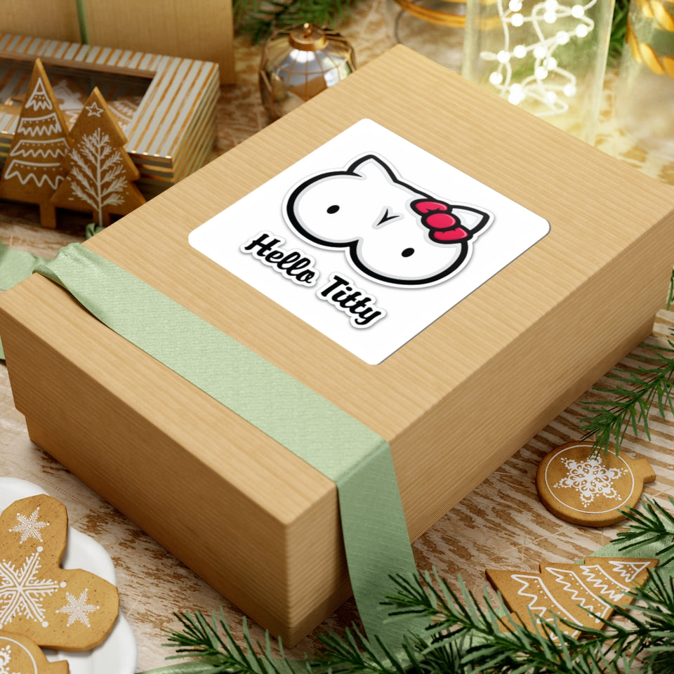 Hello Titty Kiss-Cut Sticker — Playful Parody Cat-Boob Graphic Sticker for Laptops, Water Bottles & Gag Gifts