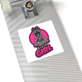 Biker Girl Kiss-Cut Sticker — Pink Motorcycle Helmet Heart Logo
