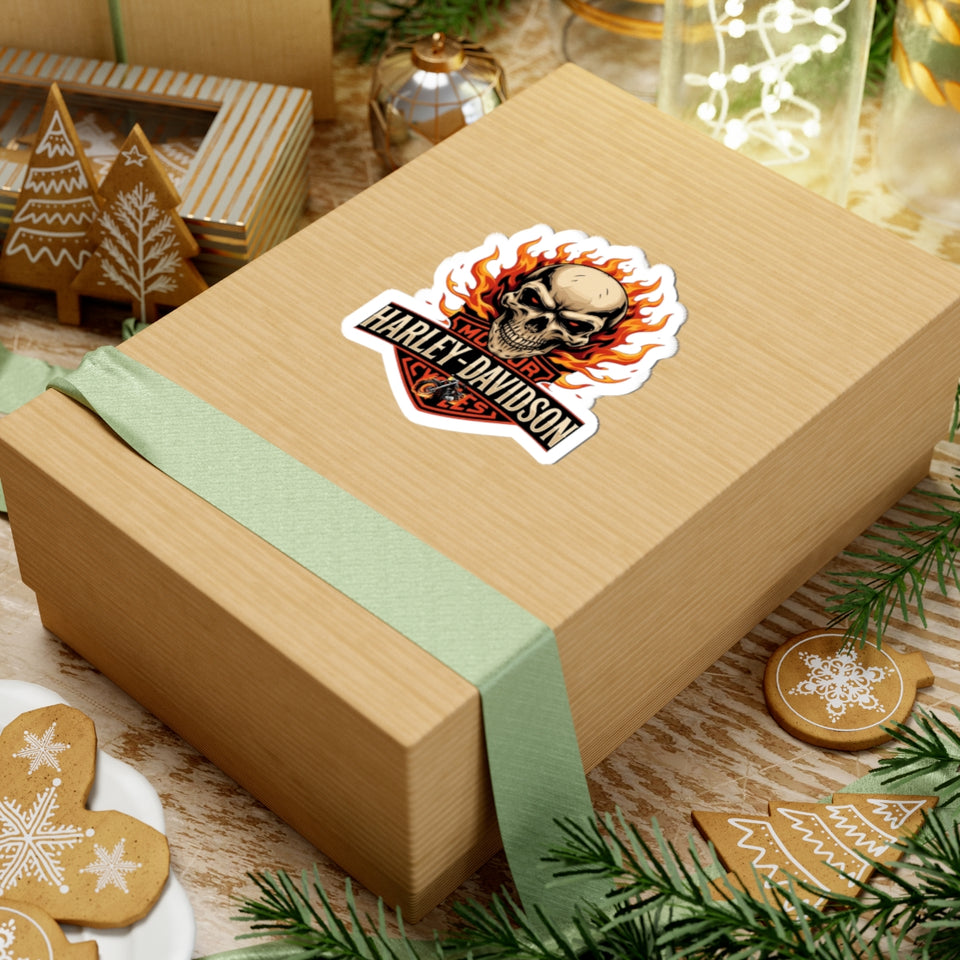 Flaming Skull Harley-Davidson Kiss-Cut Sticker