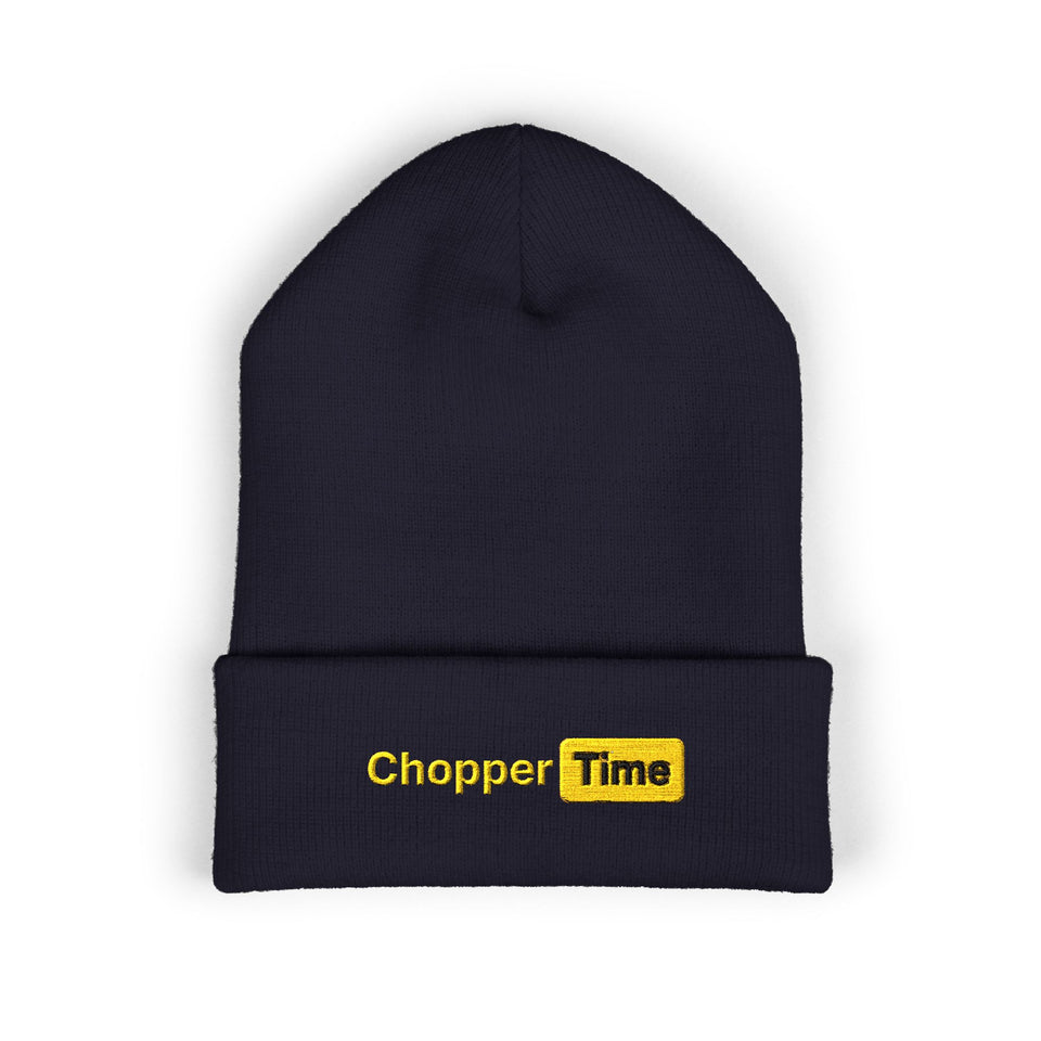 Embroidered 'Chopper Time' Cuffed Beanie — Knit Winter Hat