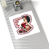 Pinup Girl Car Sticker — "I Always Ride On Top" Kiss-Cut Sticker
