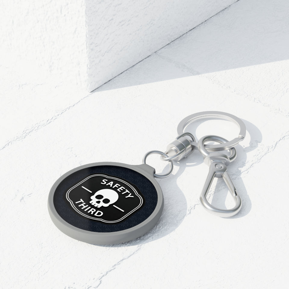 Safety Third Skull Keyring Tag — Funny Biker / Mechanic Keychain