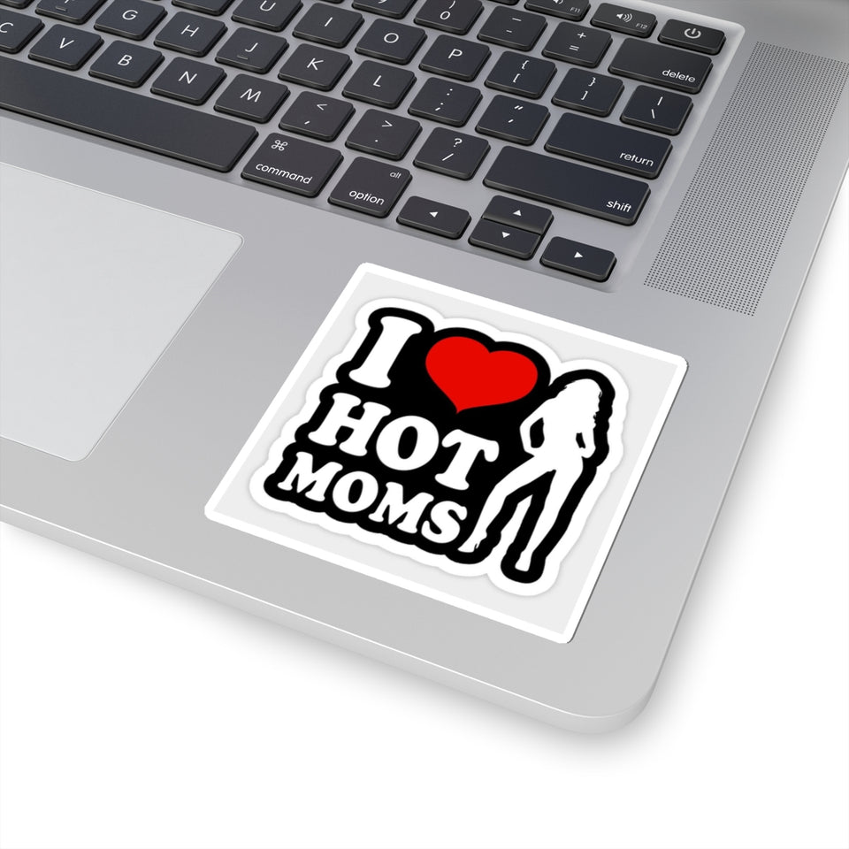 I  Hot Moms Kiss-Cut Sticker — Funny Retro Silhouette Decal