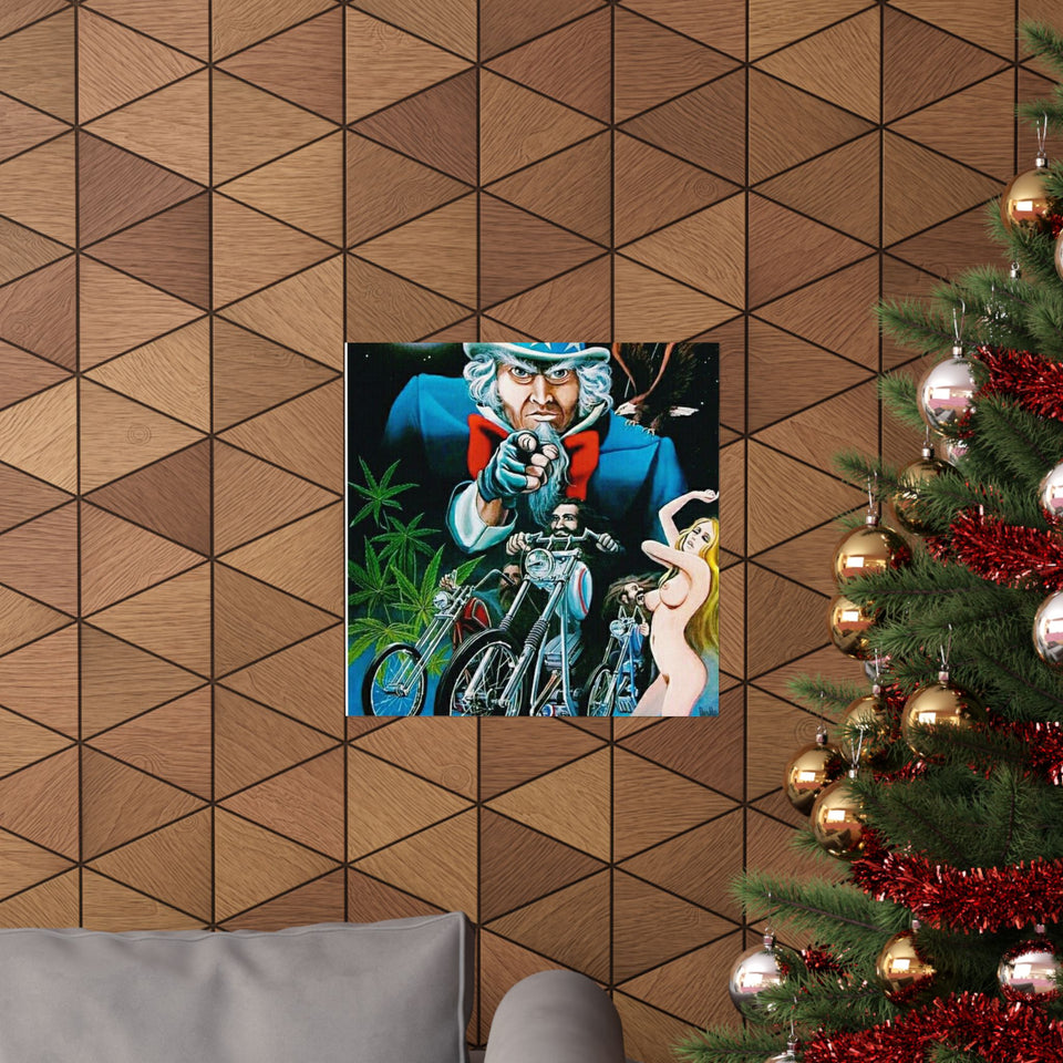 Retro Biker Poster — Uncle Sam Pointing Chopper Art Matte Vertical Print