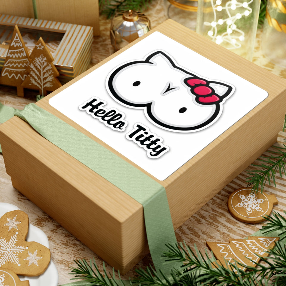 Hello Titty Kiss-Cut Sticker — Playful Parody Cat-Boob Graphic Sticker for Laptops, Water Bottles & Gag Gifts