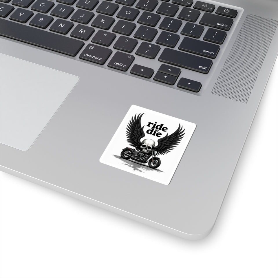 Ride or Die Motorcycle Skull Sticker - Kiss-Cut Biker Decal with Wings