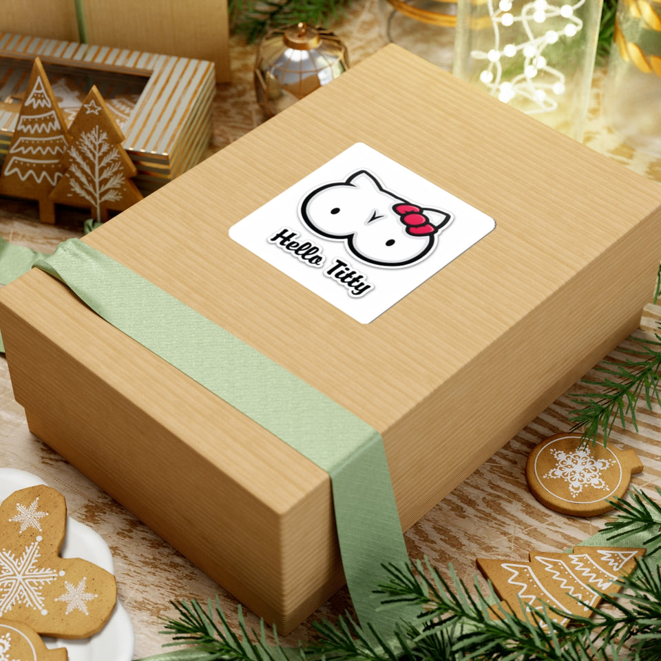 Hello Titty Kiss-Cut Sticker — Playful Parody Cat-Boob Graphic Sticker for Laptops, Water Bottles & Gag Gifts
