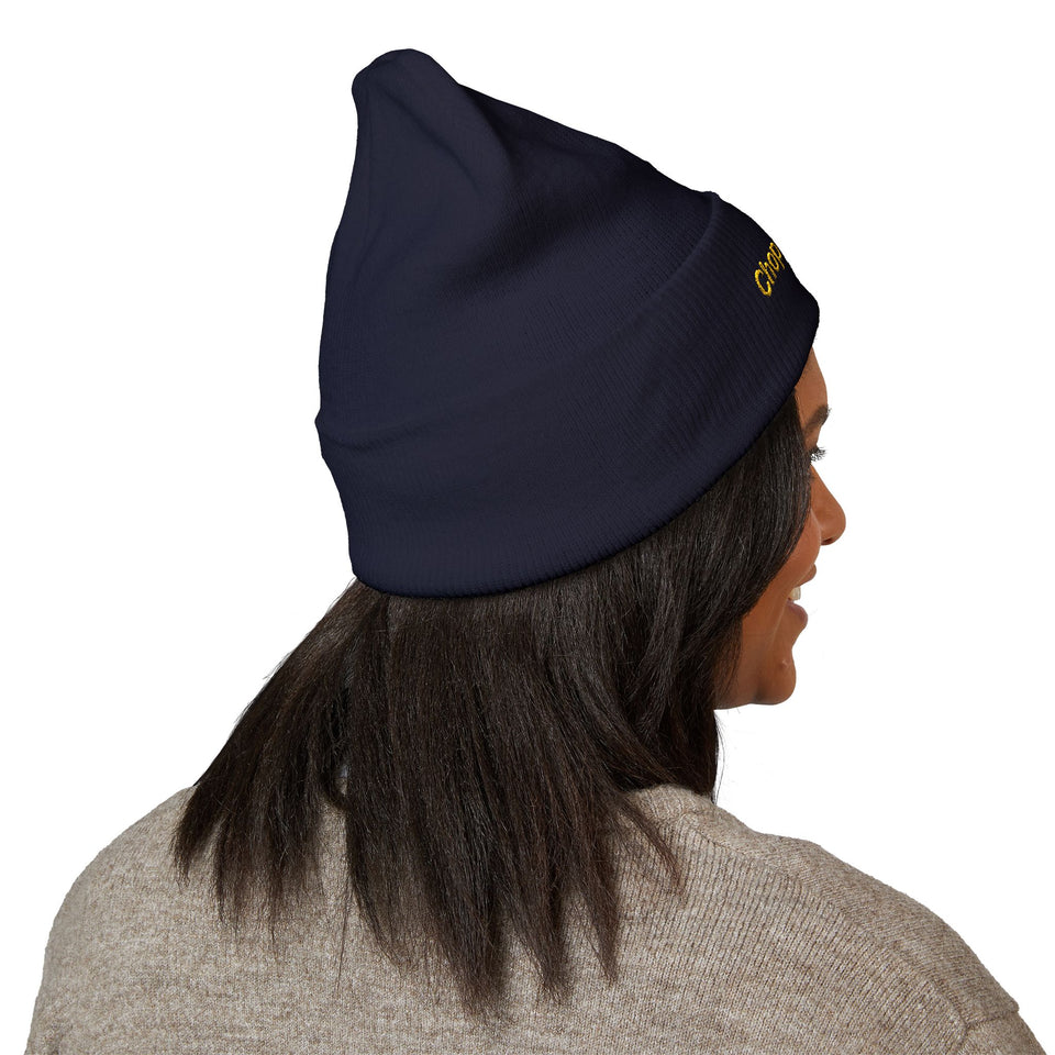 Embroidered 'Chopper Time' Cuffed Beanie — Knit Winter Hat