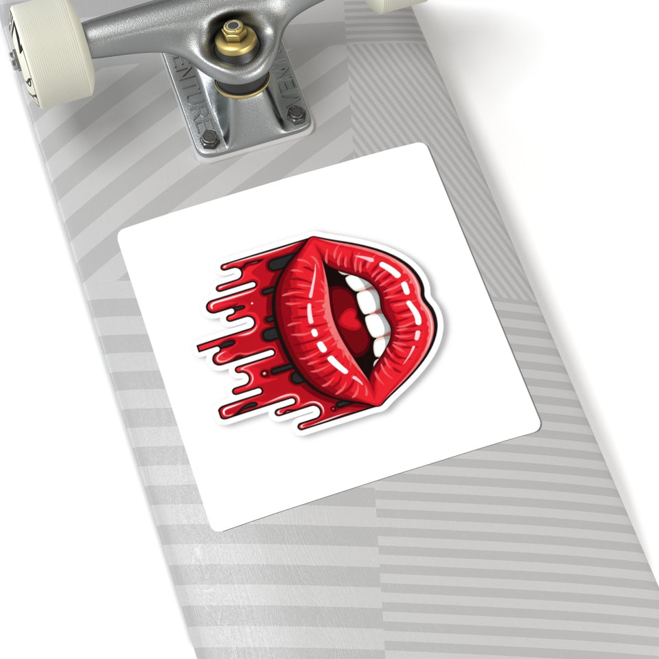Red Drip Lips Kiss-Cut Sticker — Glossy Lip Art Decal for Laptops, Phones & Notebooks