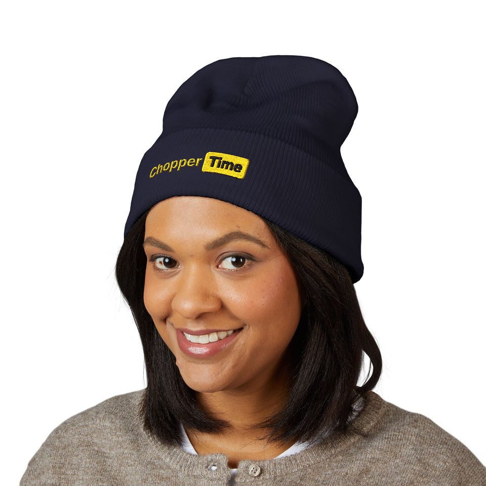 Embroidered 'Chopper Time' Cuffed Beanie — Knit Winter Hat