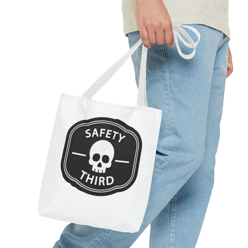 Safety Third Skull Tote Bag — Funny Biker/Mechanic Rebel Canvas Tote