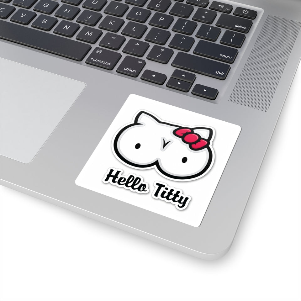 Hello Titty Kiss-Cut Sticker — Playful Parody Cat-Boob Graphic Sticker for Laptops, Water Bottles & Gag Gifts