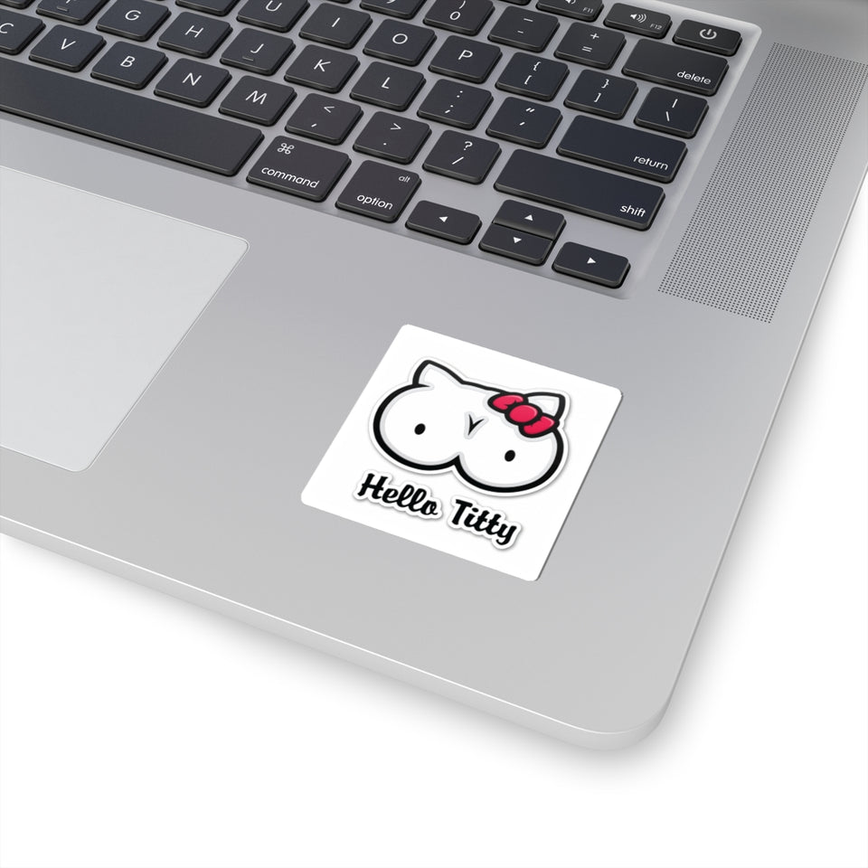 Hello Titty Kiss-Cut Sticker — Playful Parody Cat-Boob Graphic Sticker for Laptops, Water Bottles & Gag Gifts