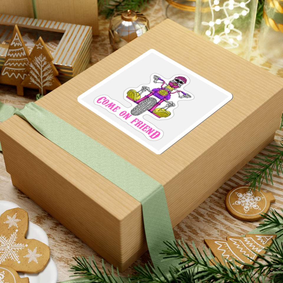 Come On Friend Motorcycle Skull Sticker — Biker Laptop Decal