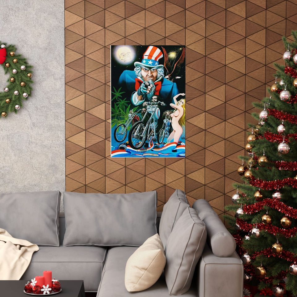 Retro Biker Poster — Uncle Sam Pointing Chopper Art Matte Vertical Print