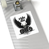 Ride or Die Motorcycle Skull Sticker - Kiss-Cut Biker Decal with Wings