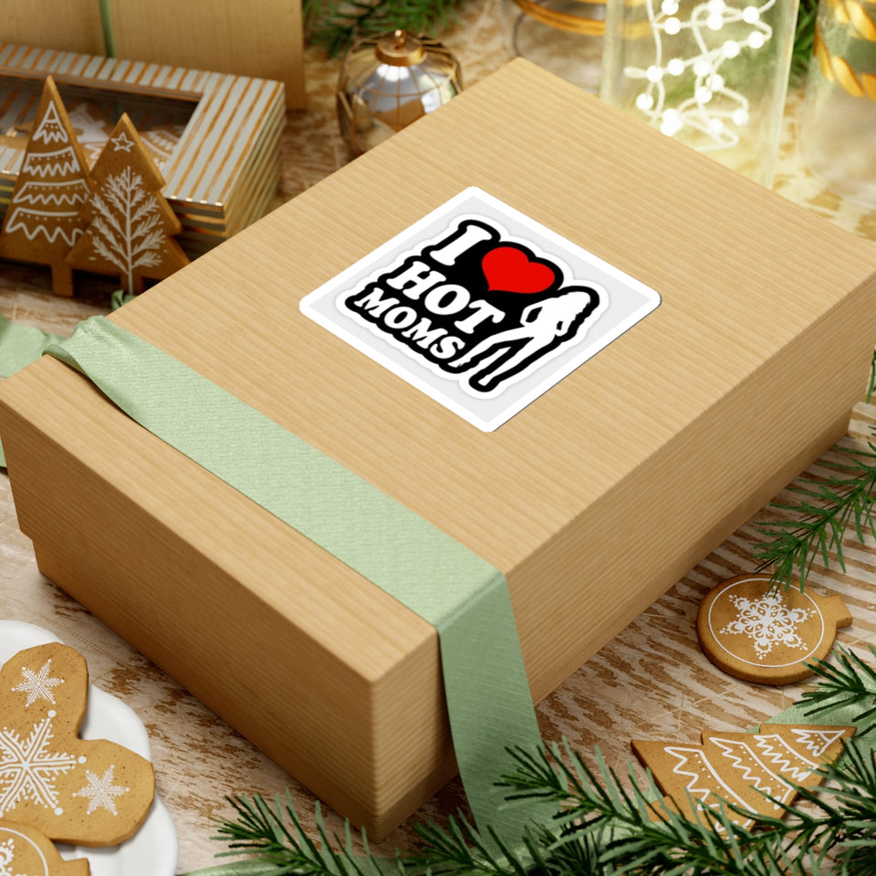 I  Hot Moms Kiss-Cut Sticker — Funny Retro Silhouette Decal