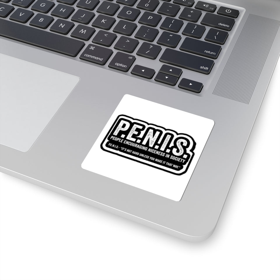 Kiss-Cut Sticker — P.E.N.I.S. (People Encouraging Niceness In Society) Black Retro Decal