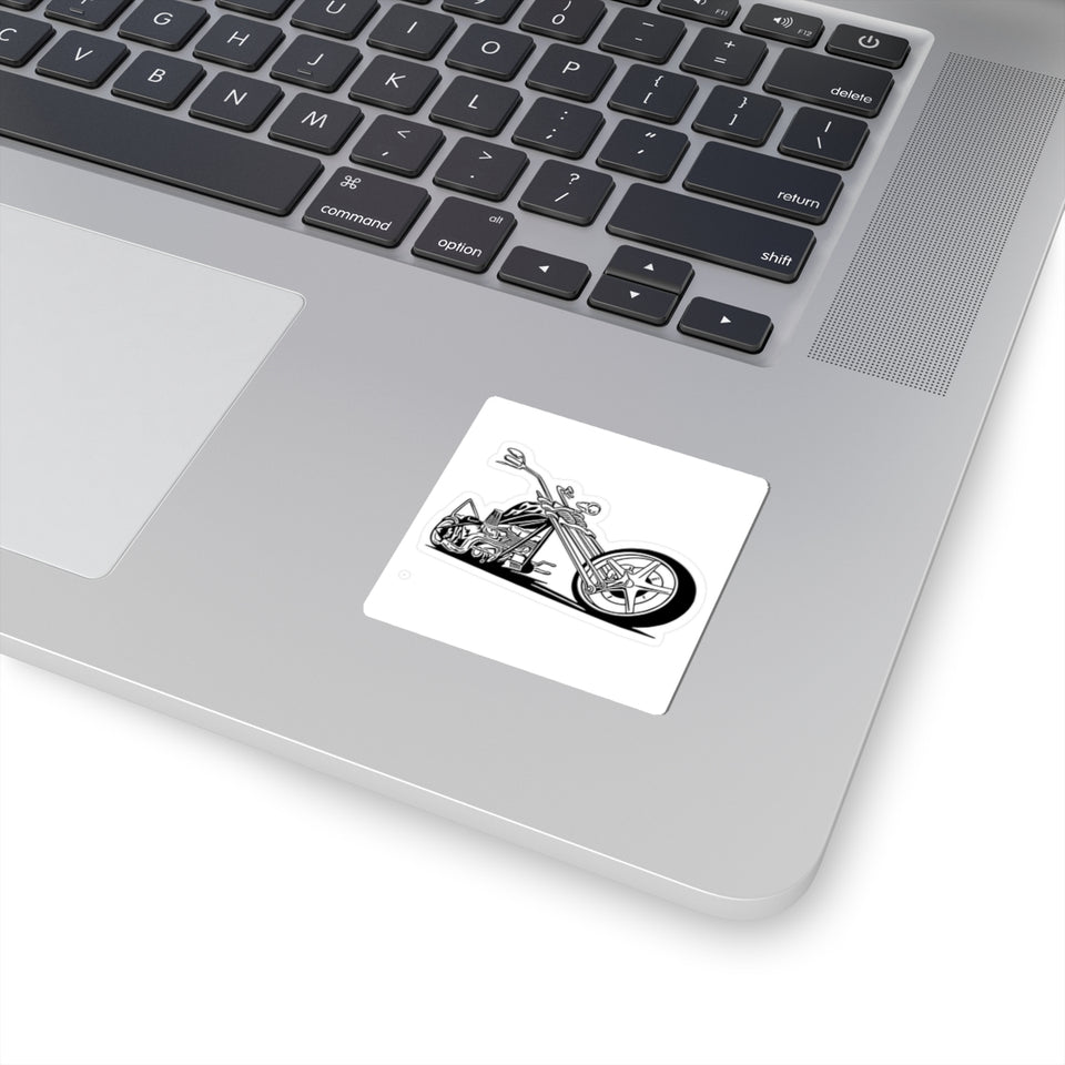 Chopper Motorcycle Kiss-Cut Sticker — Black & White Retro Bike Decal